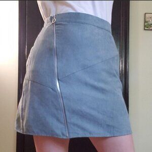 Blue suede mini skirt
